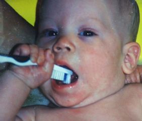  Schon Babys können spielerisch an die Zahnbürste gewöhnt werden. Sie stecken sowieso alles in den Mund. 